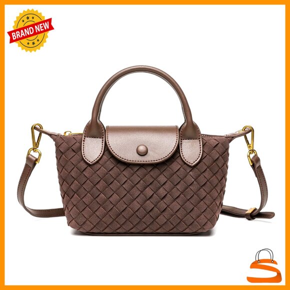 Small Woven Suede Satchel Crossbody Bag Mini Top Handle Handbag